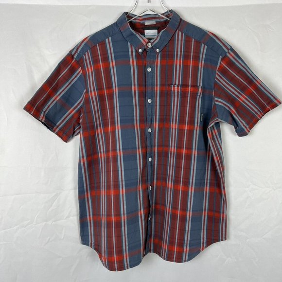 Columbia Other - Columbia Mens Shirt Grey Orange Plaid Short Sleeve Casual Button Up X-Large XL